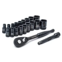 Husky 1/4 In. Drive 100-Position Ratchet And Universal SAE/Metric Socket Wrench Set (20-Piece)