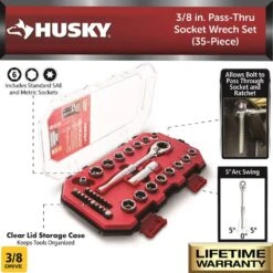 Husky 3/8 In. Drive 6-Point Pass-Thru Ratchet And Socket Set (35-Piece) -Husky Shop husky ratchet socket sets h3dthru35pcsws 40 1000