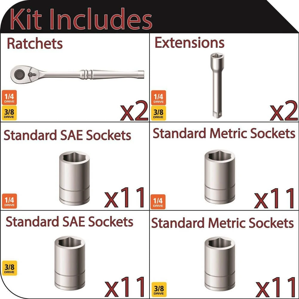 Husky 1/4 In. And 3/8 In. Drive Ratchet SAE/Metric Standard Socket Set (48-Piece) 2 Husky 1/4 In. And 3/8 In. Drive Ratchet SAE/Metric Standard Socket Set (48-Piece) - Image 2