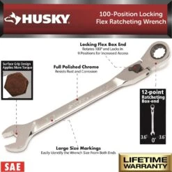 Husky 100-Position Chrome Flex Lock Ratcheting SAE Combination Wrench Set (6-Piece) -Husky Shop husky ratcheting wrenches h100cflrw6pcsae 40 1000