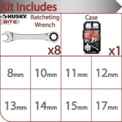 Husky BITE Metric 72-Tooth Ratcheting Wrench Set (8-Piece) -Husky Shop husky ratcheting wrenches hbrw8xlm 40 1000