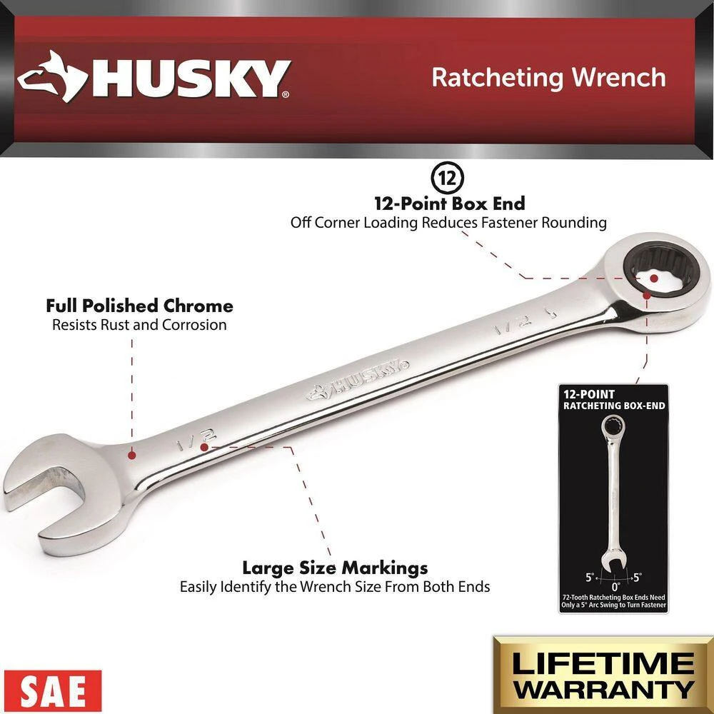 Husky Ratcheting SAE Combination Wrench Set (11-Piece) 3 Husky Ratcheting SAE Combination Wrench Set (11-Piece) - Image 3