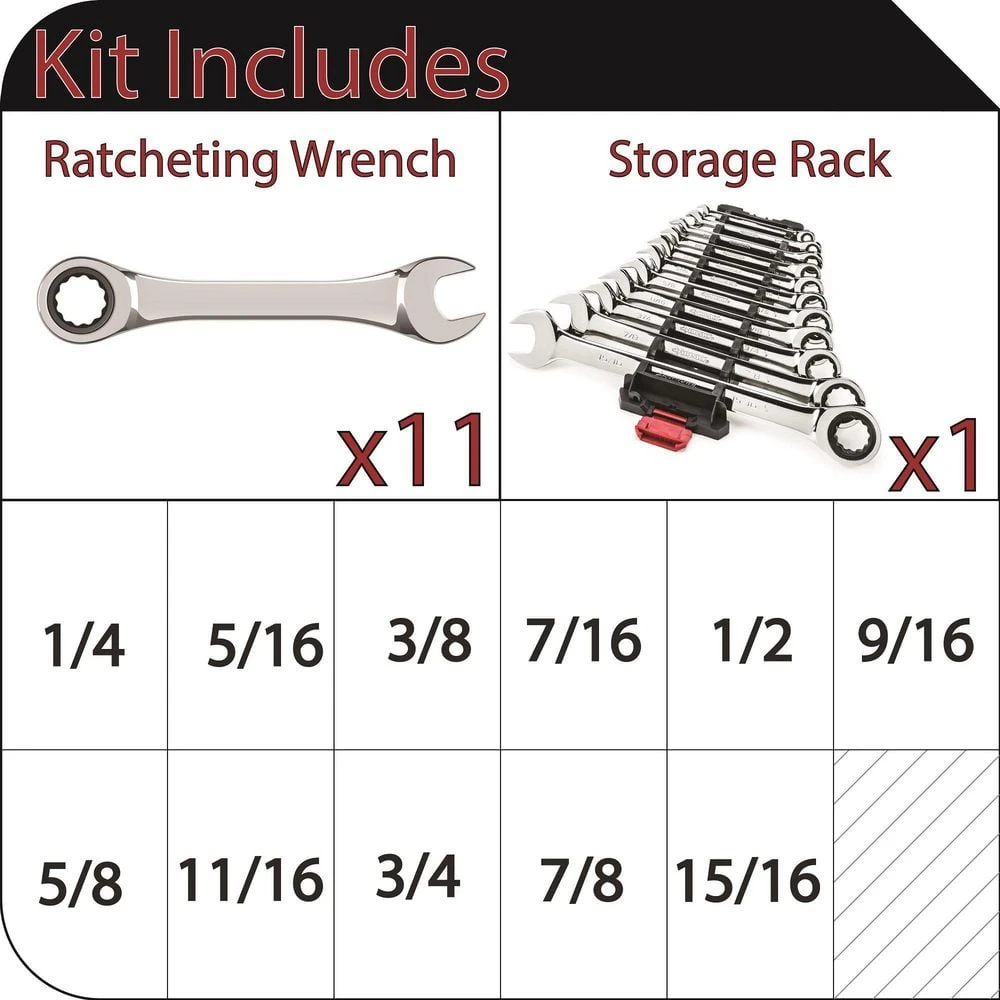 Husky Ratcheting SAE Combination Wrench Set (11-Piece) 2 Husky Ratcheting SAE Combination Wrench Set (11-Piece) - Image 2