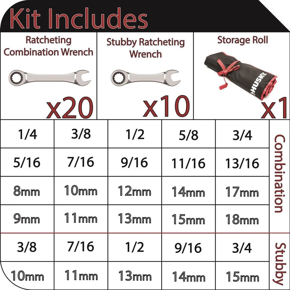 Husky Ratcheting Wrench Set With Pouch (30-Piece) 2 Husky Ratcheting Wrench Set With Pouch (30-Piece) - Image 2