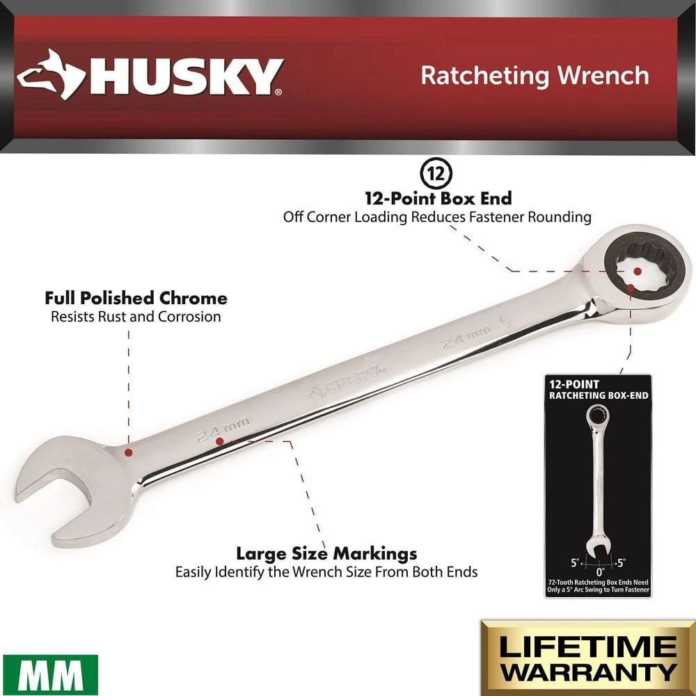Husky SAE/MM Ratcheting Combination And Stubby Wrench Set (32-Piece) 2 Husky SAE/MM Ratcheting Combination And Stubby Wrench Set (32-Piece) - Image 2