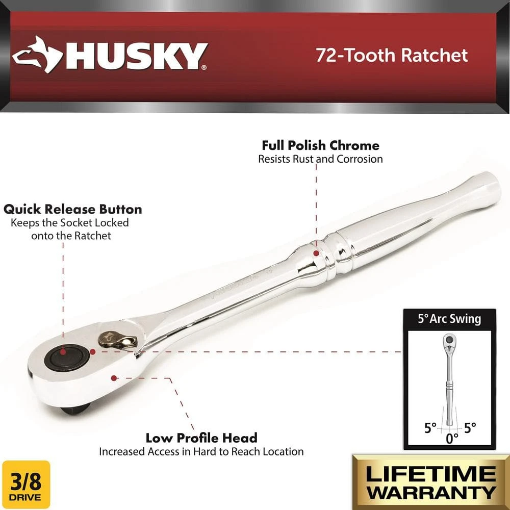 Husky 3/8 In. Full Polish 72 Tooth Ratchet 2 Husky 3/8 In. Full Polish 72 Tooth Ratchet - Image 2