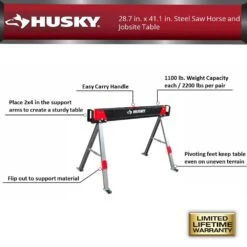 Husky 28.7 In. X 41.1 In. Steel Saw Horse And Jobsite Table With 1100 Lbs. Capacity - 1 Each -Husky Shop husky saw horses 90821 e1 1000