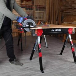 Husky 25.5 In. X 42.5 W/25.5 In. To 32.5 In. H Adjustable Saw Horse And Jobsite Table With 1300 Lbs. Capacity - 1 Each -Husky Shop husky saw horses 90822 44 1000