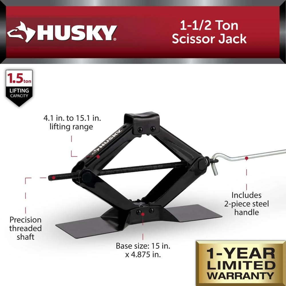 Husky 1-1/2 Ton Scissor Car Jack 2 Husky 1-1/2 Ton Scissor Car Jack - Image 2
