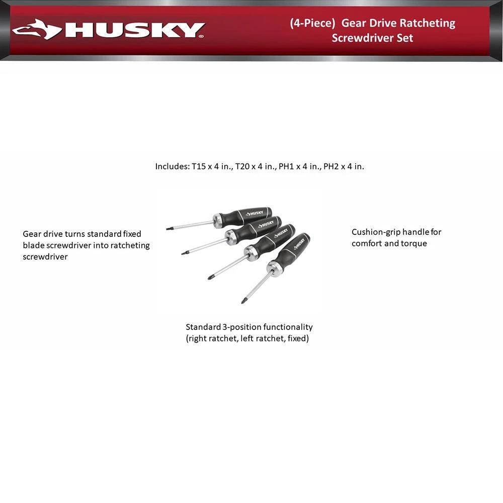Husky Gear Drive Ratcheting Screwdriver Set (4-Piece) 5 Husky Gear Drive Ratcheting Screwdriver Set (4-Piece) - Image 5