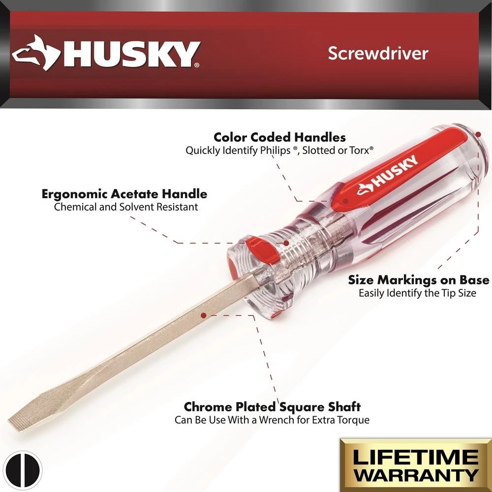 Husky 1/4 In. X 4 In. Square Shaft Standard Slotted Screwdriver 2 Husky 1/4 In. X 4 In. Square Shaft Standard Slotted Screwdriver - Image 2