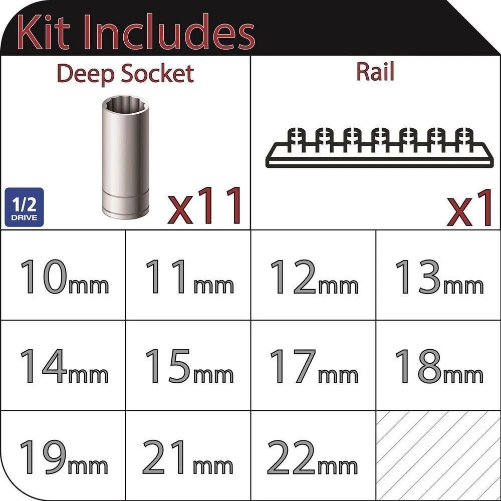 Husky 1/2 In. Drive Deep Metric Socket Set (11-Piece) 2 Husky 1/2 In. Drive Deep Metric Socket Set (11-Piece) - Image 2