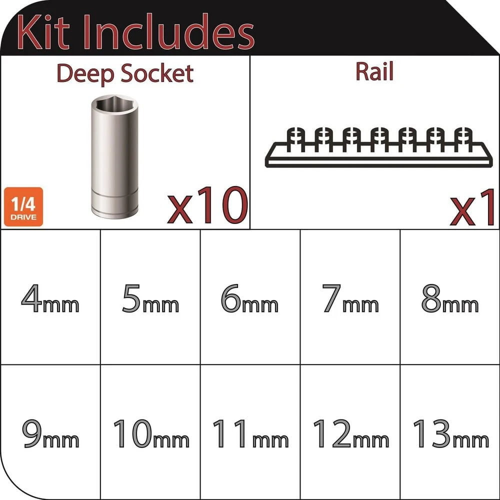 Husky 1/4 In. Drive Deep Metric Socket Set (10-Piece) 2 Husky 1/4 In. Drive Deep Metric Socket Set (10-Piece) - Image 2