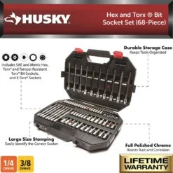 Husky Master Hex And Torx Bit Socket Set (68-Piece) 12 Husky Master Hex And Torx Bit Socket Set (68-Piece) -Husky Shop husky socket sets h68pchextx 40 1000