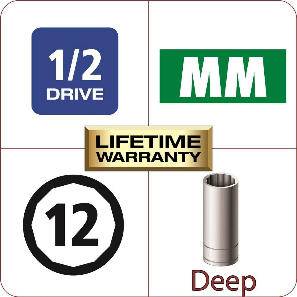 Husky 1/2 In. Drive 19 Mm 12-Point Metric Deep Socket 2 Husky 1/2 In. Drive 19 Mm 12-Point Metric Deep Socket - Image 2