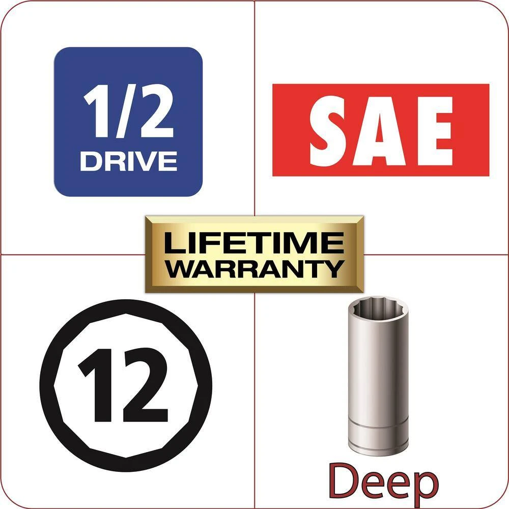 Husky 1/2 In. Drive 1/2 In. 12-Point SAE Deep Socket 2 Husky 1/2 In. Drive 1/2 In. 12-Point SAE Deep Socket - Image 2