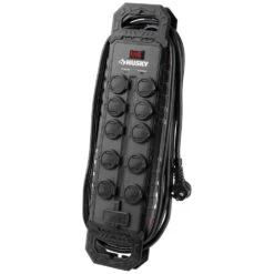 Husky 10 Ft. 14/3 Heavy Duty 10-Outlet 4200 Joule Surge Protector With USB-A And USB-C Ports, Black