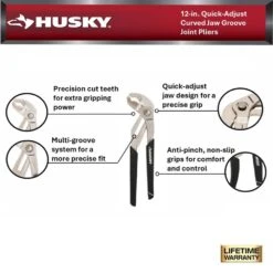 Husky 12 In. Groove Pliers With Quick Adjusting Curved Jaw -Husky Shop husky tongue groove pliers 90921 e1 1000