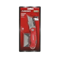 Husky Folding Lock-Back Utility Knife, Red With 10-Blades -Husky Shop husky utility knives 99979 44 1000