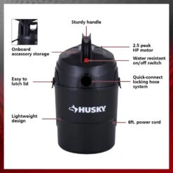Husky 2.5 Gallon 3.0 Peak HP Wet Dry Vac Shop Vacuum With Locking Hose, Wet Filter, Dry Filter, Crevice And Gulper Nozzles 17 Husky 2.5 Gallon 3.0 Peak HP Wet Dry Vac Shop Vacuum With Locking Hose, Wet Filter, Dry Filter, Crevice And Gulper Nozzles -Husky Shop husky wet dry vacuums at18105p 2 1d 1000
