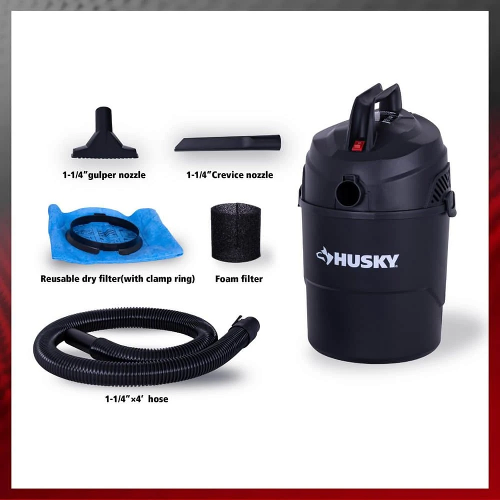 Husky 2.5 Gallon 3.0 Peak HP Wet Dry Vac Shop Vacuum With Locking Hose, Wet Filter, Dry Filter, Crevice And Gulper Nozzles 6 Husky 2.5 Gallon 3.0 Peak HP Wet Dry Vac Shop Vacuum With Locking Hose, Wet Filter, Dry Filter, Crevice And Gulper Nozzles - Image 6