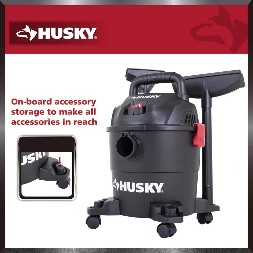 Husky 4 Gallon 3.0 Peak HP Wet Dry Vac Shop Vacuum With Locking Hose, Wands, Filters, Crevice, Gulper And Floor Nozzles 7 Husky 4 Gallon 3.0 Peak HP Wet Dry Vac Shop Vacuum With Locking Hose, Wands, Filters, Crevice, Gulper And Floor Nozzles - Image 7