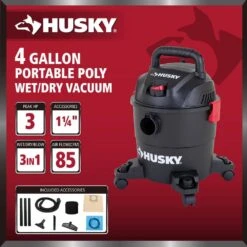 Husky 4 Gallon 3.0 Peak HP Wet Dry Vac Shop Vacuum With Locking Hose, Wands, Filters, Crevice, Gulper And Floor Nozzles 12 Husky 4 Gallon 3.0 Peak HP Wet Dry Vac Shop Vacuum With Locking Hose, Wands, Filters, Crevice, Gulper And Floor Nozzles -Husky Shop husky wet dry vacuums at18303p 4a a0 1000