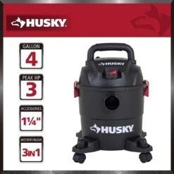 Husky 4 Gallon 3.0 Peak HP Wet Dry Vac Shop Vacuum With Locking Hose, Wands, Filters, Crevice, Gulper And Floor Nozzles 16 Husky 4 Gallon 3.0 Peak HP Wet Dry Vac Shop Vacuum With Locking Hose, Wands, Filters, Crevice, Gulper And Floor Nozzles -Husky Shop husky wet dry vacuums at18303p 4a c3 1000