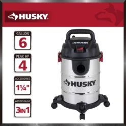 Husky 6 Gallon 4.0 Peak HP Stainless Steel Wet Dry Vac Shop Vacuum With Locking Hose, Wands, Filters, Dust Bag And Attachments -Husky Shop husky wet dry vacuums at18304 6b c3 1000