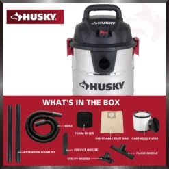 Husky 10 Gal. 6.0 Peak HP Stainless Steel Wet Dry Vac Shop Vacuum With Locking Hose, Filters, Dust Bag And Attachments -Husky Shop husky wet dry vacuums at18503 10c 66 1000