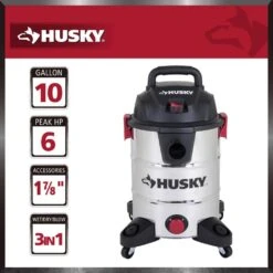Husky 10 Gal. 6.0 Peak HP Stainless Steel Wet Dry Vac Shop Vacuum With Locking Hose, Filters, Dust Bag And Attachments -Husky Shop husky wet dry vacuums at18503 10c c3 1000