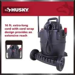 Husky 16 Gallon 6.5 Peak HP Wet Dry Vac Shop Vacuum Cart With Locking Hose, Wands, Filters, Dust Bag And Accessory Attachments 17 Husky 16 Gallon 6.5 Peak HP Wet Dry Vac Shop Vacuum Cart With Locking Hose, Wands, Filters, Dust Bag And Accessory Attachments -Husky Shop husky wet dry vacuums at18621p 16a 4f 1000