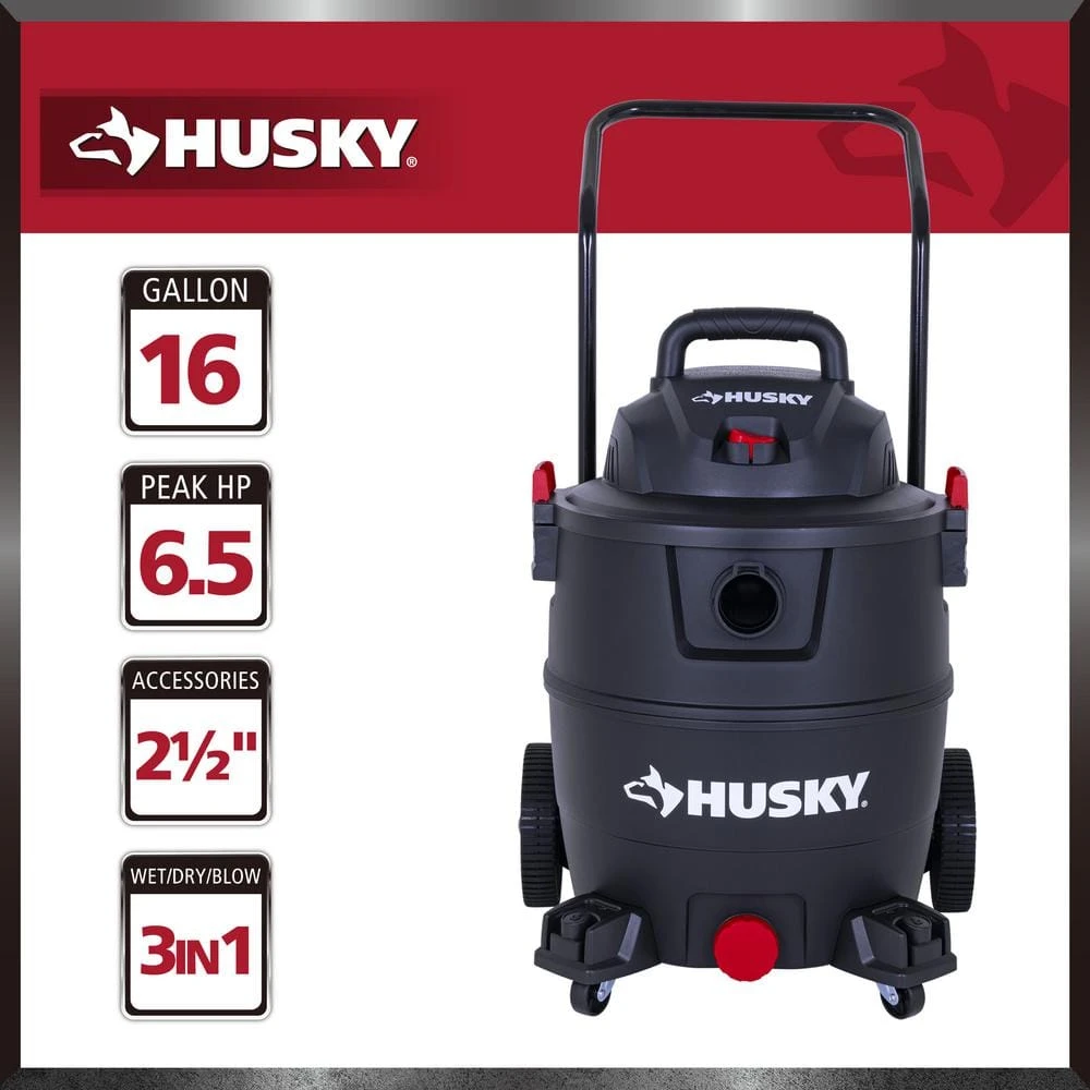 Husky 16 Gallon 6.5 Peak HP Wet Dry Vac Shop Vacuum Cart With Locking Hose, Wands, Filters, Dust Bag And Accessory Attachments 8 Husky 16 Gallon 6.5 Peak HP Wet Dry Vac Shop Vacuum Cart With Locking Hose, Wands, Filters, Dust Bag And Accessory Attachments - Image 8