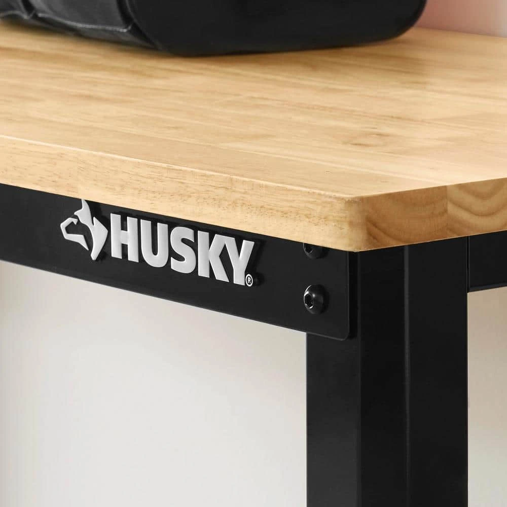 Husky Ready-To-Assemble 48 In. W X 20 In. D Solid Wood Top Workbench In Black 4 Husky Ready-To-Assemble 48 In. W X 20 In. D Solid Wood Top Workbench In Black - Image 4