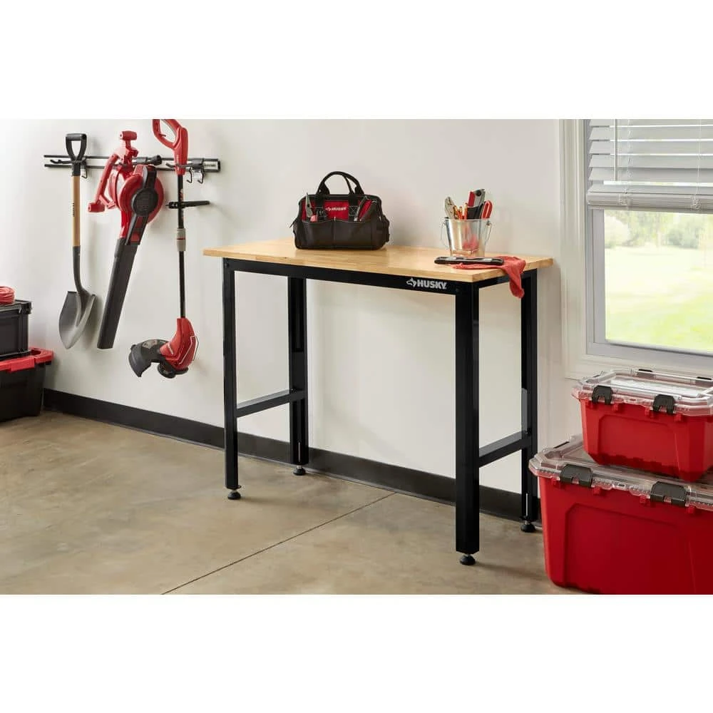 Husky Ready-To-Assemble 48 In. W X 20 In. D Solid Wood Top Workbench In Black 2 Husky Ready-To-Assemble 48 In. W X 20 In. D Solid Wood Top Workbench In Black - Image 2