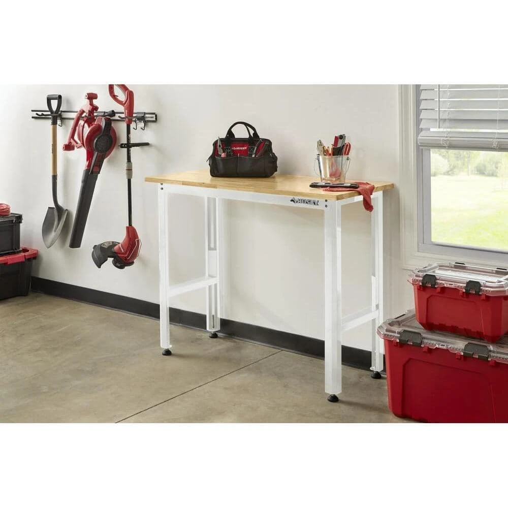 Husky Ready-To-Assemble 48 In. W X 20 In. D Solid Wood Top Workbench In White 2 Husky Ready-To-Assemble 48 In. W X 20 In. D Solid Wood Top Workbench In White - Image 2