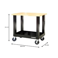 Husky Ready-To-Assemble 3 Ft. Portable Solid Wood Top Workbench With Casters In Black -Husky Shop husky workbenches g3600s us 76 1000