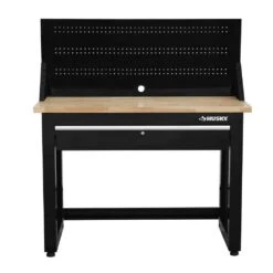 Husky 48 In. W X 20 In. D 1-Drawer Black Workbench With Pegboard And Solid Wood Top -Husky Shop husky workbenches g4801s us c3 1000