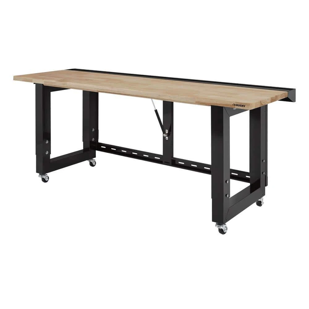 Husky Ready-To-Assemble 6 Ft. Folding Adjustable Height Solid Wood Top Workbench In Black 1 Husky Ready-To-Assemble 6 Ft. Folding Adjustable Height Solid Wood Top Workbench In Black