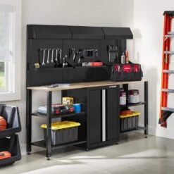 Husky Ready-to-Assemble 80 In. W X 19.5 In. D Steel Garage Workstation In Black -Husky Shop husky workbenches g79009s1 us 31 1000