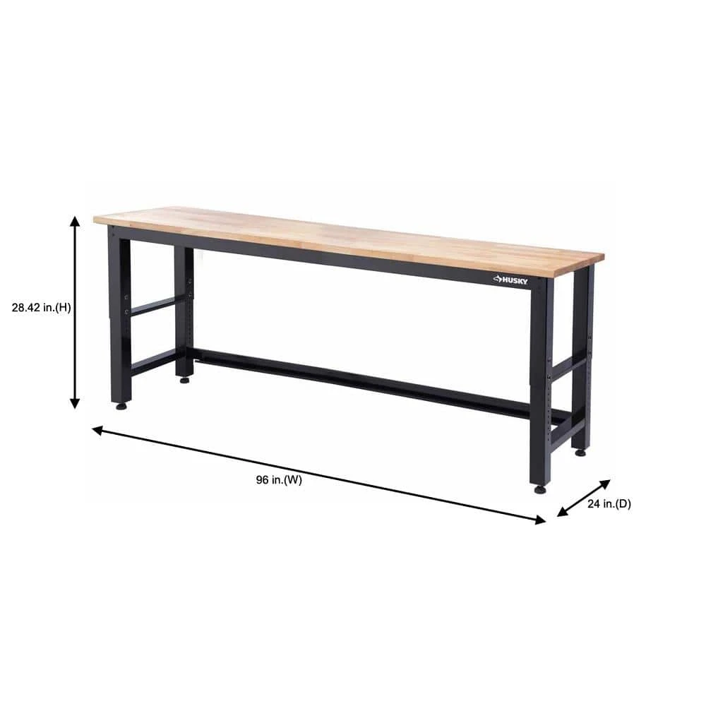 Husky 96 In. W X 24 In. D Adjustable Height Black Workbench, Solid Wood Top For Ready To Assemble Steel Garage Storage System 4 Husky 96 In. W X 24 In. D Adjustable Height Black Workbench, Solid Wood Top For Ready To Assemble Steel Garage Storage System - Image 4