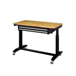 Husky Tool Storage 46 In. W X 24 In. D 2-Drawer Adjustable Height Black Worktable With Solid Wood Top -Husky Shop husky workbenches holt4602b12 4f 1000