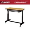 Husky Tool Storage 46 In. W X 24 In. D 2-Drawer Adjustable Height Black Worktable With Solid Wood Top -Husky Shop husky workbenches holt4602b12 64 1000