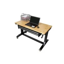 Husky Tool Storage 46 In. W X 24 In. D 2-Drawer Adjustable Height Black Worktable With Solid Wood Top -Husky Shop husky workbenches holt4602b12 77 1000