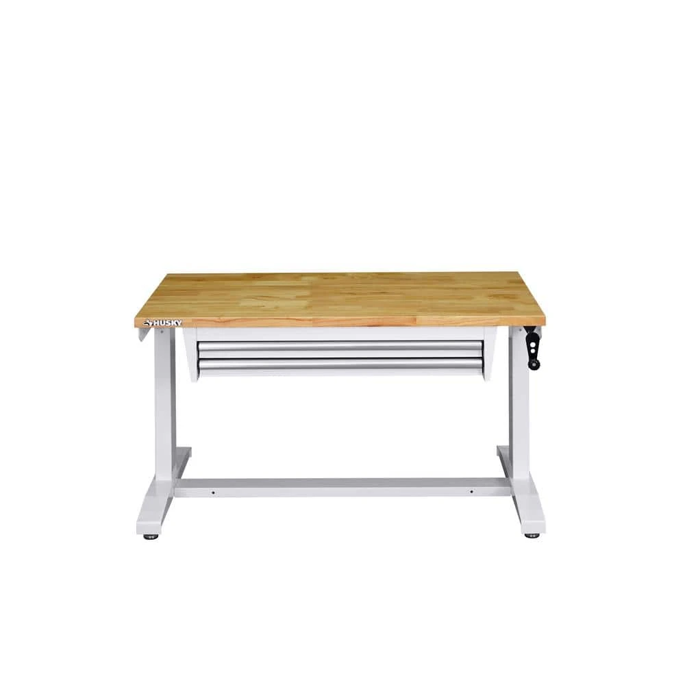 Husky 46 In. W X 24 In. D 2-Drawer Adjustable Height White Worktable With Solid Wood Top 10 Husky 46 In. W X 24 In. D 2-Drawer Adjustable Height White Worktable With Solid Wood Top - Image 10