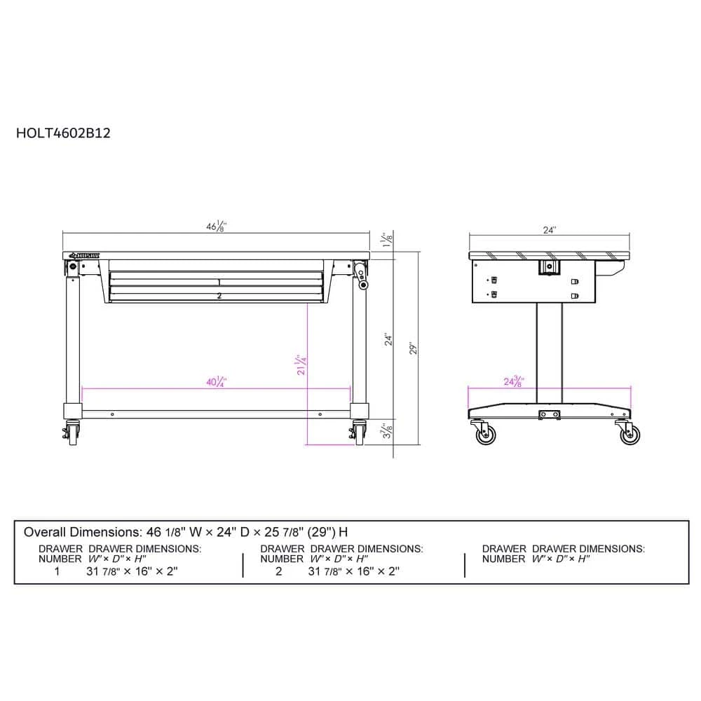 Husky 46 In. W X 24 In. D 2-Drawer Adjustable Height White Worktable With Solid Wood Top 15 Husky 46 In. W X 24 In. D 2-Drawer Adjustable Height White Worktable With Solid Wood Top - Image 15