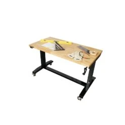 Husky 46 In. W X 24 In. DAdjustable Height Black Workbench Table With Solid Wood Top -Husky Shop husky workbenches holt46xdb12 a0 1000