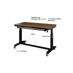 Husky 52 In. W X 24 In. D 1-Drawer Adjustable Height Gloss Black Workbench With Dark Stained Wood Top -Husky Shop husky workbenches holt5201b11 40 1000