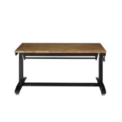 Husky 52 In. W X 24 In. D 1-Drawer Adjustable Height Gloss Black Workbench With Dark Stained Wood Top -Husky Shop husky workbenches holt5201b11 44 1000