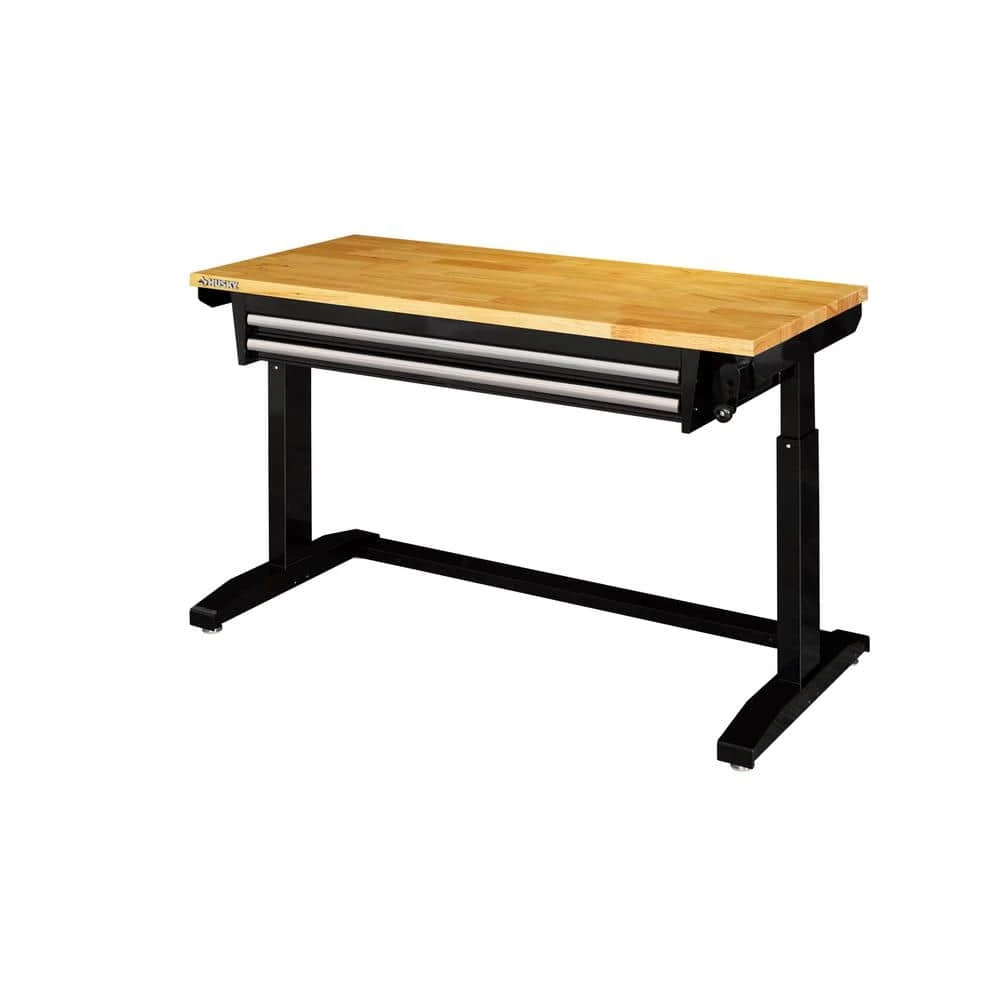 Husky 52 In. W X 24 In. D 2-Drawer Adjustable Height Blaxk Work Table With Solid Wood Top 11 Husky 52 In. W X 24 In. D 2-Drawer Adjustable Height Blaxk Work Table With Solid Wood Top - Image 11
